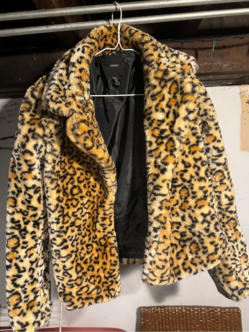 Forever 21 Leopard Print Teddy Coat in Yellow and Black